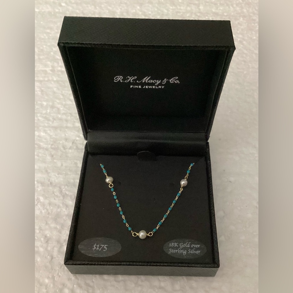 R.H. Macy’s & Co Pearl and Turquoise Station Necklace